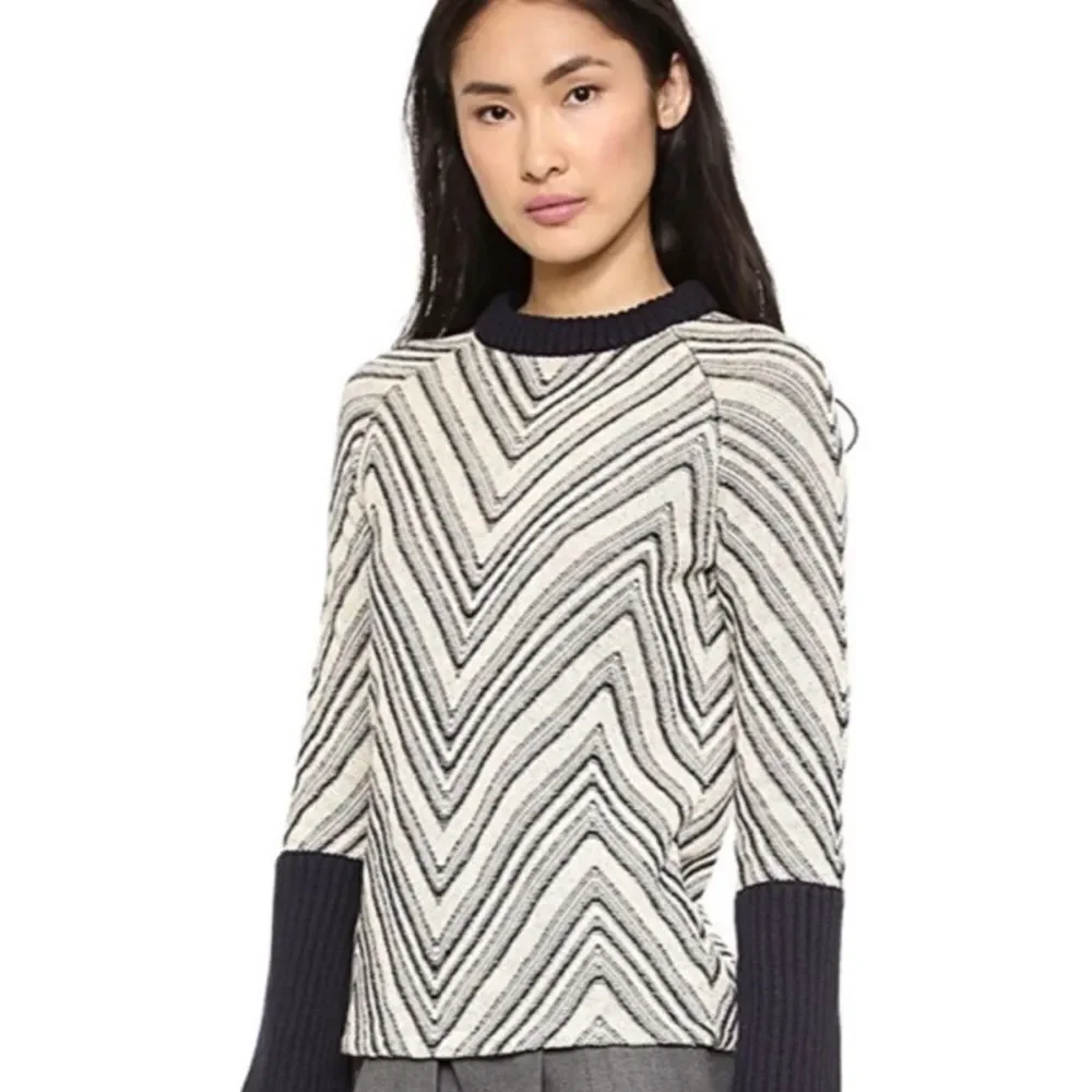 Tory Burch “Vivienne” Chevron Wool Blend Sweater